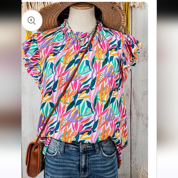 Colorful Abstract Print Women's Top - Picture 1 of 11